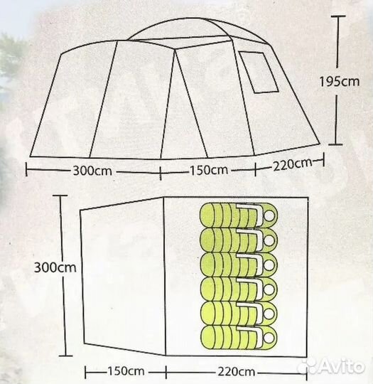Палатка туристическая 6 местная с тамбуром
