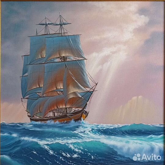 Картина холст масло море парусник 72*72
