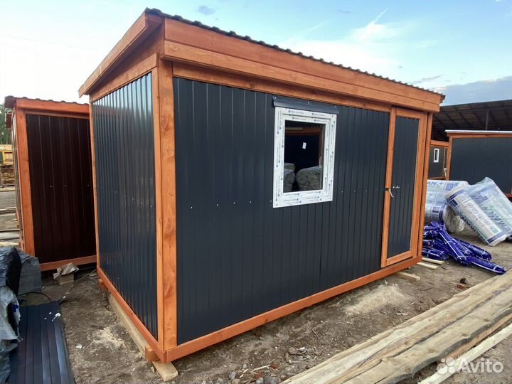 Бытовка 4м темно серая окна пвх