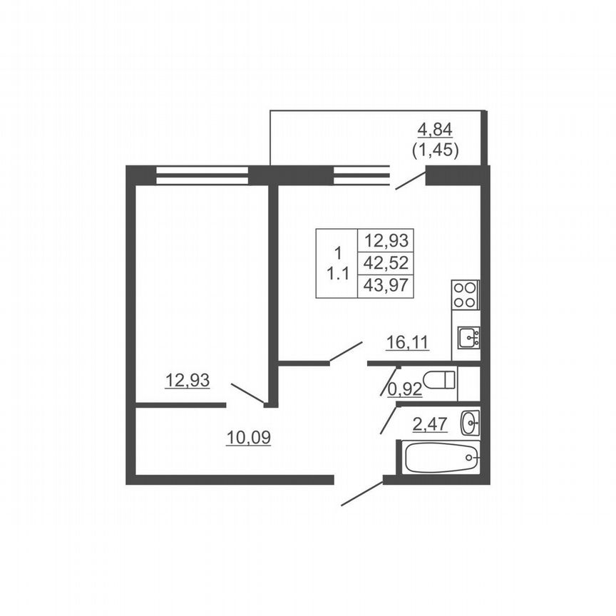 1-к. квартира, 44 м², 10/16 эт.