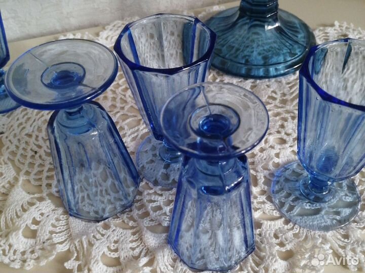 Рюмки лафитники антикварное синее стекло