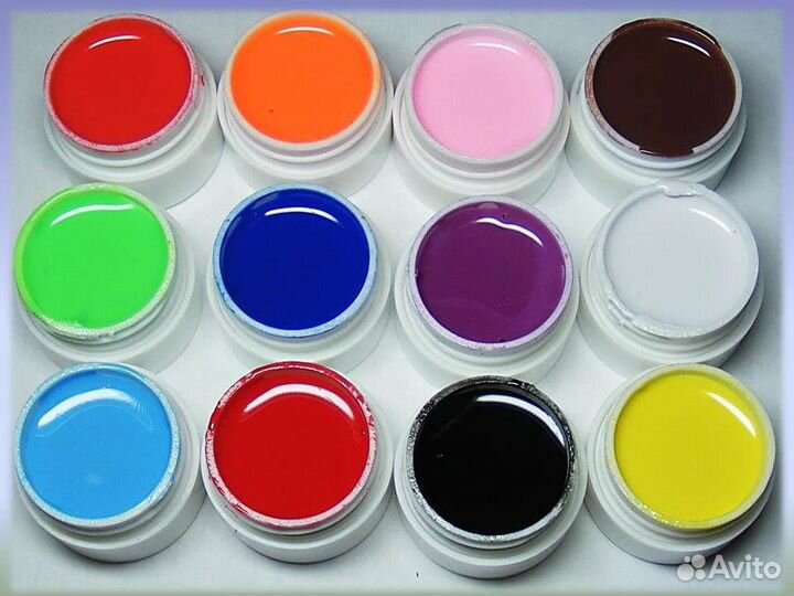 Цветные гели. Набор гель-красок для маникюра 12цв