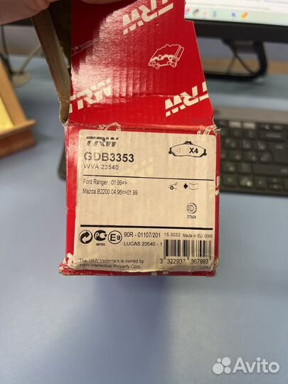 Колодки торм пер Ford Ranger Mazda B 99/BT-50