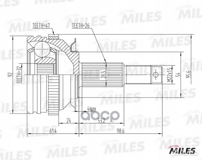 ШРУС chrysler voyager III/dodge caravan III 2.0