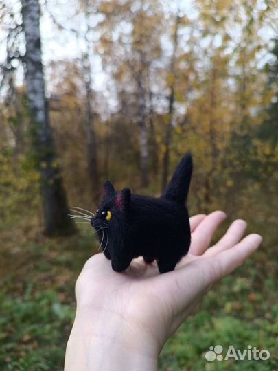Валяная игрушка чёрный кот
