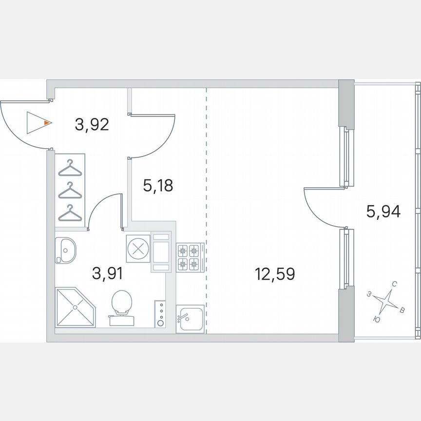 Квартира-студия, 28,6 м², 3/4 эт.