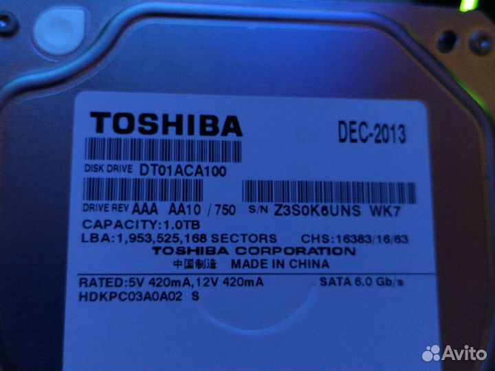 Жёсткий диск на 1 терабайт toshiba