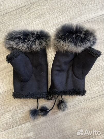 Варежки замшевые натуральные, митенки