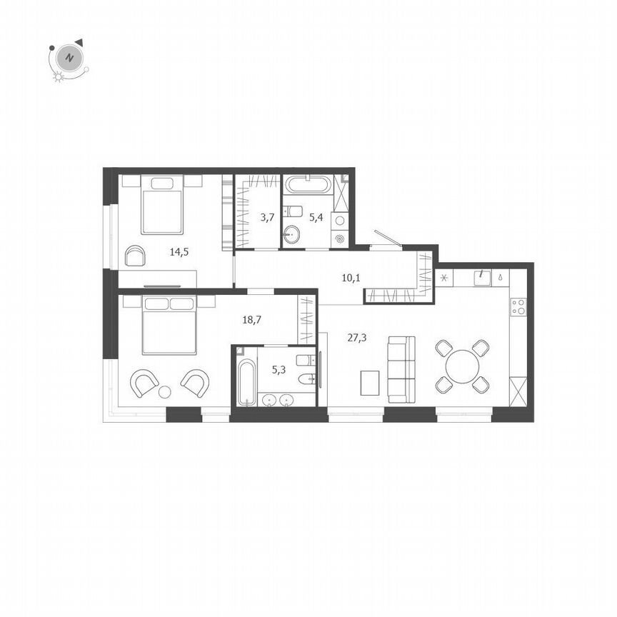 2-к. квартира, 85 м², 6/9 эт.