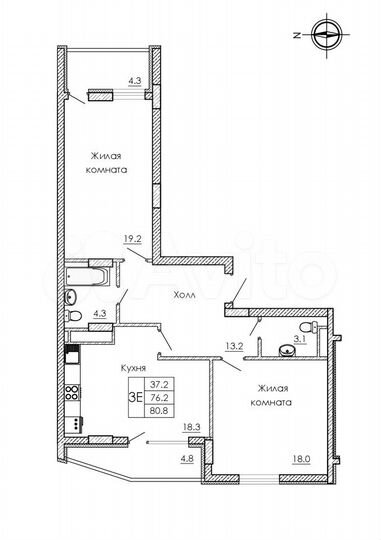 3-к. квартира, 80,8 м², 12/18 эт.