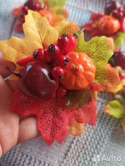 Ободок ручной работы и брошь осенняя с листьями