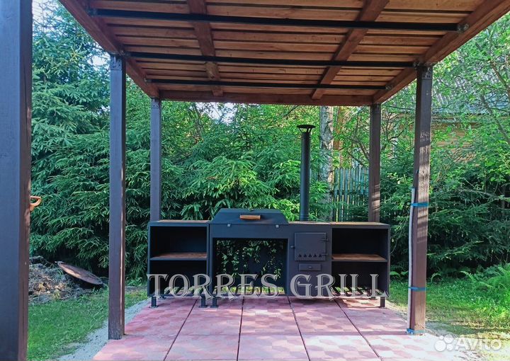 Мангал с печью под казан и крышей