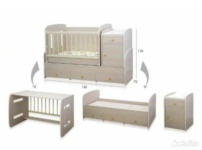 Детская кроватка трансформер с маятником