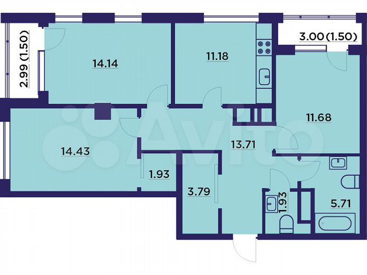 3-к. квартира, 84,4 м², 14/18 эт.