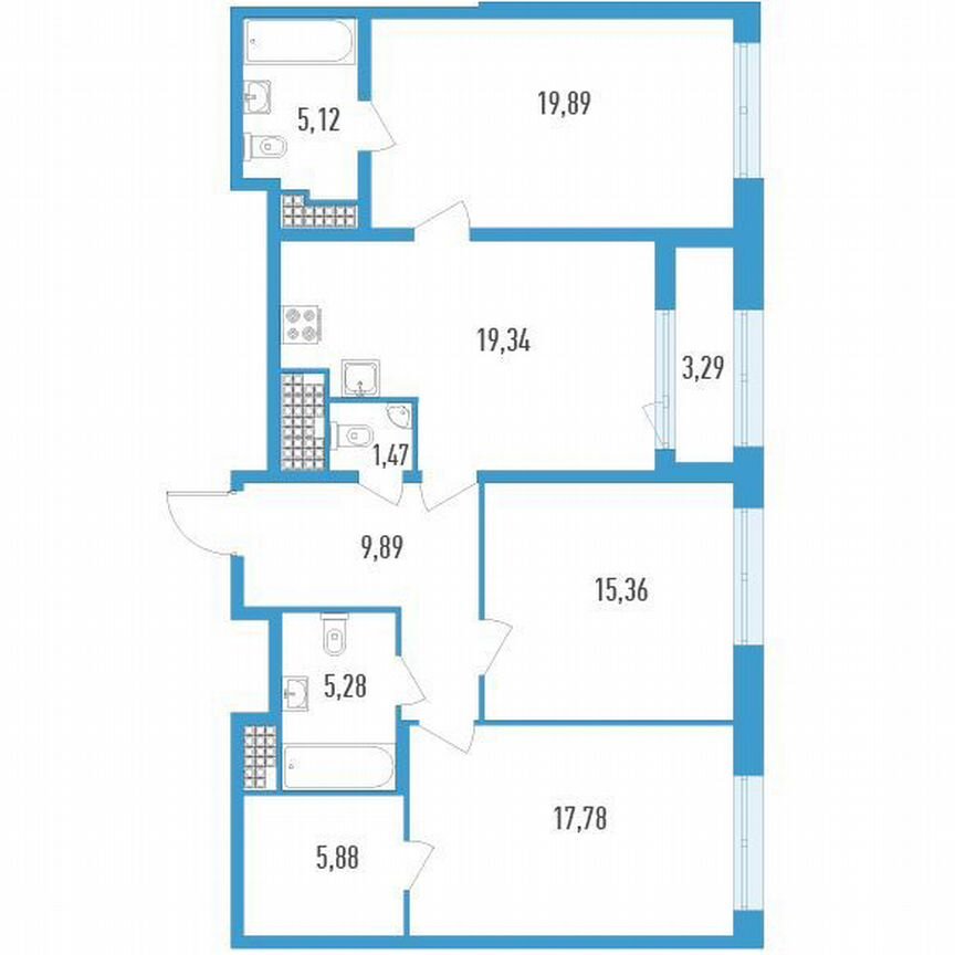 3-к. квартира, 101 м², 19/23 эт.