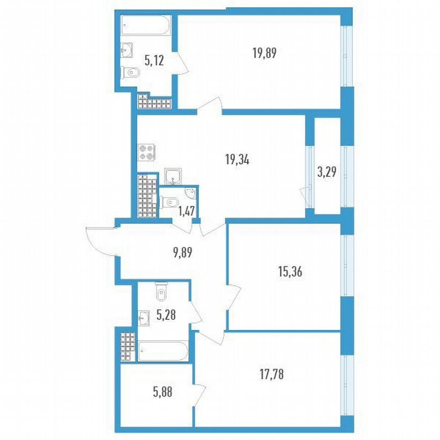 3-к. квартира, 101 м², 19/23 эт.