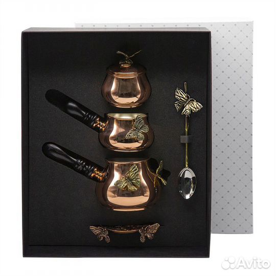 Набор для кофе Бабочки медный с чернью