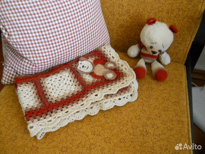 Детский вязаный плед с мишкой, комплект