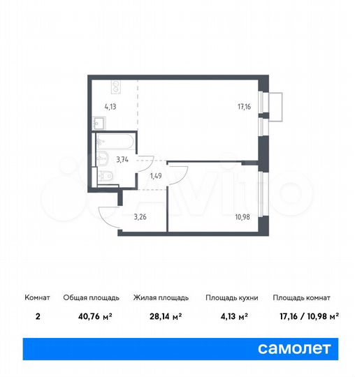 2-к. квартира, 40,8 м², 17/17 эт.