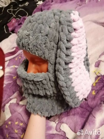 Детская плюшевая балаклава заяц