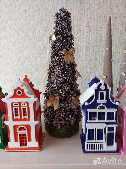 Новогодние домики для декора, ёлка, сани,дед мороз