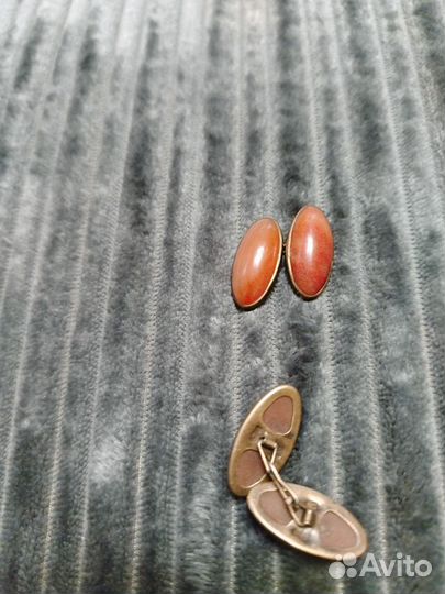 Запонки СССР сердолик