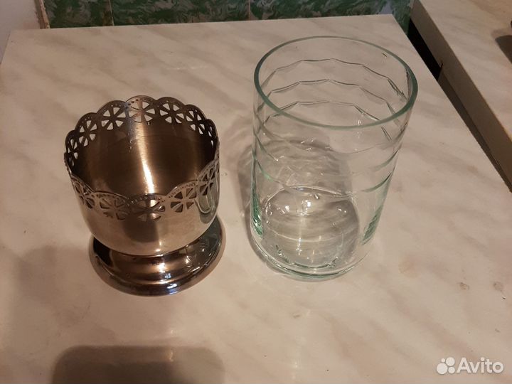 Вазочка стеклянная в металлической подставке СССР