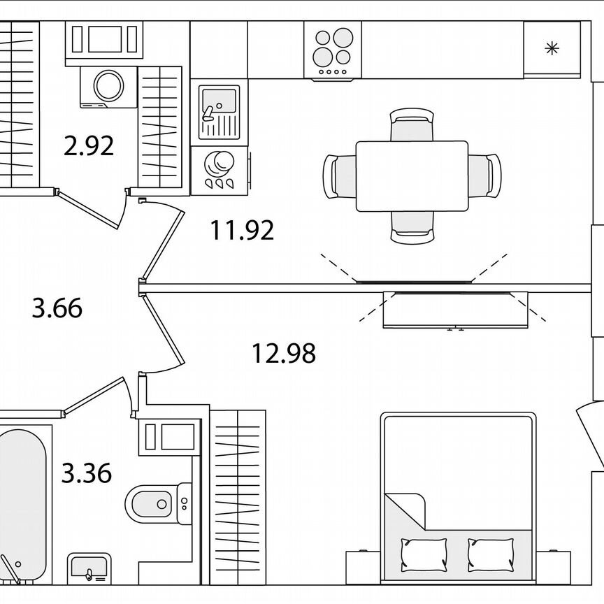 1-к. квартира, 36,1 м², 9/9 эт.