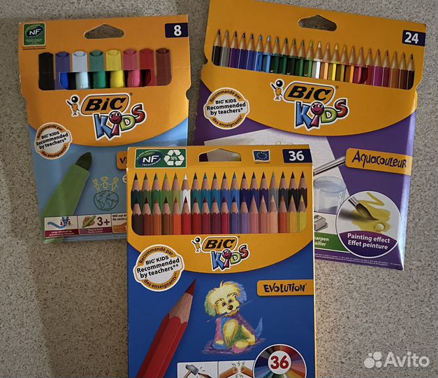 Карандаши Bic, краски, мелки цветные