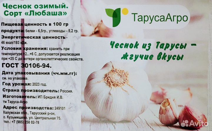 Чеснок озимый, сорт Любаша 1-я репродукция