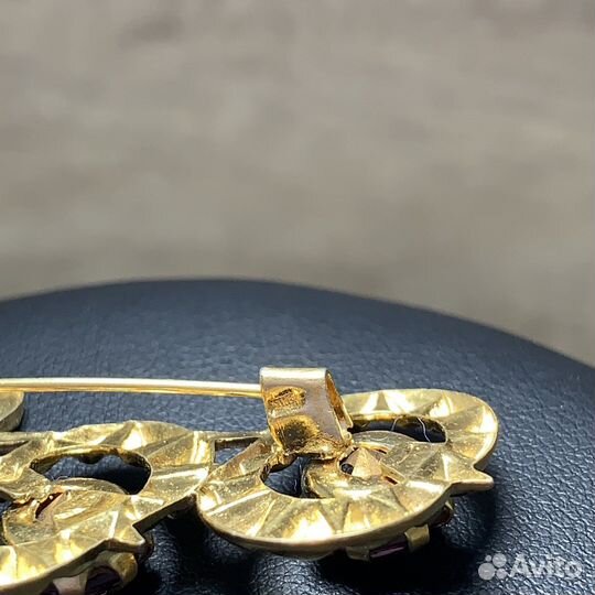 Винтажная Брошь Цветок Розовые Камни Стёкла Ретро