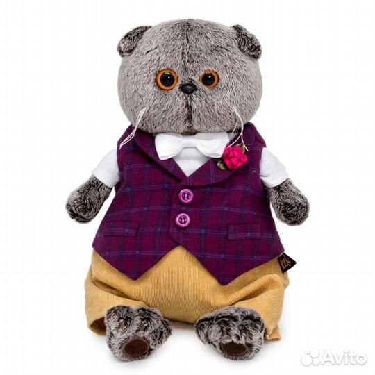 Мягкая игрушка «Басик в бордовом жилете», 19 см