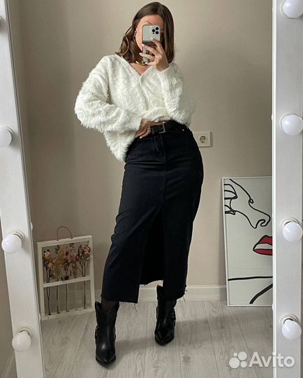 Новая черная джинсовая юбка макси