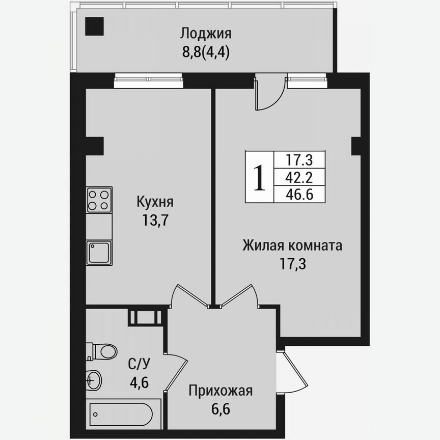 1-к. квартира, 51 м², 12/15 эт.