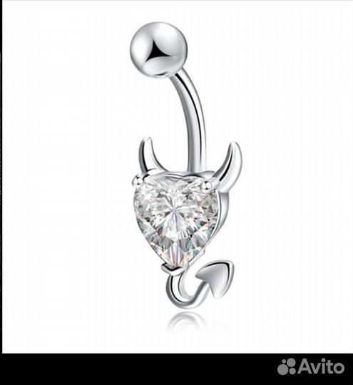 Пирсинг серьга в пупок, белый камень