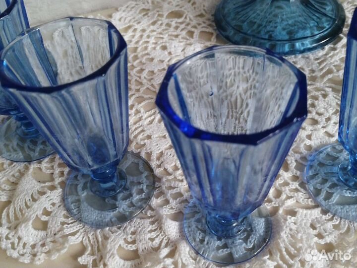 Рюмки лафитники антикварное синее стекло