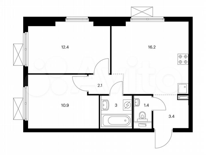 2-к. квартира, 49,4 м², 25/25 эт.
