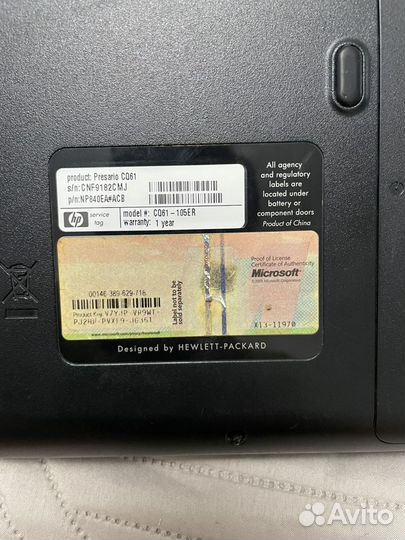 Ноутбук hp compaq presario CQ61