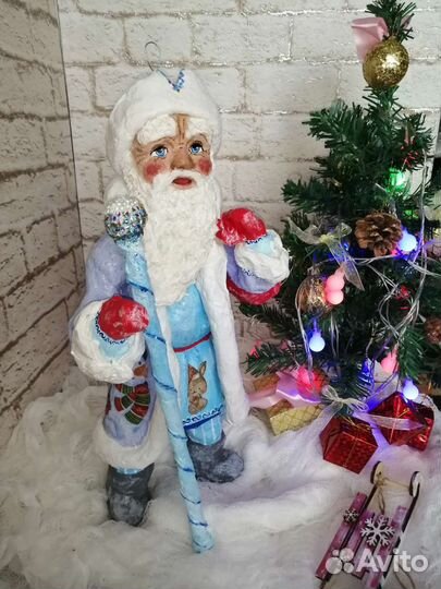 Дед Мороз из ваты ручной работы 37см