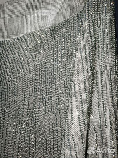 Юбка нарядная шёлк бисер серая р. 48