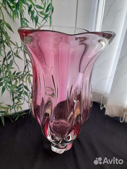 Ваза богемское стекло высокая винтаж