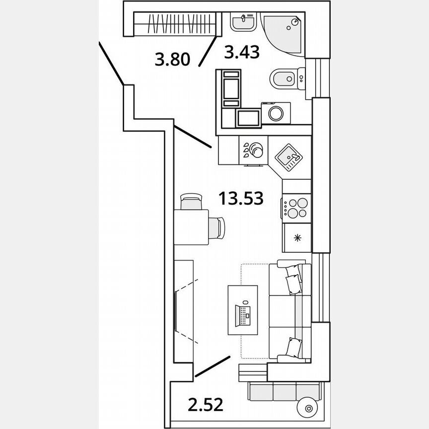 Квартира-студия, 22 м², 12/19 эт.