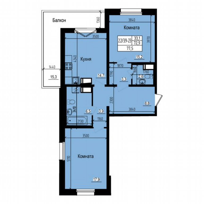 2-к. квартира, 77,5 м², 23/23 эт.