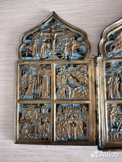 Старинный складень Двунадесятые праздники