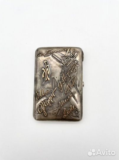 Портсигар серебро 84 проба с золотыми накладками