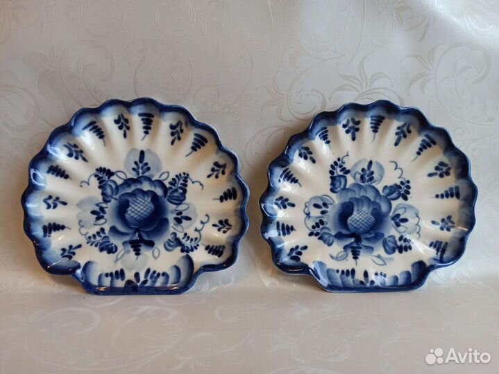 Посуда СССР Гжель блюдо для рыбы блюдца