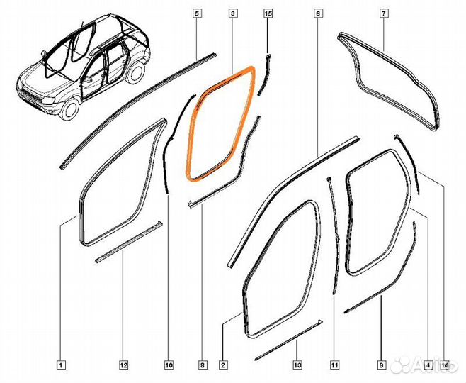 Уплотнитель двери задний правый Renault Duster H4M