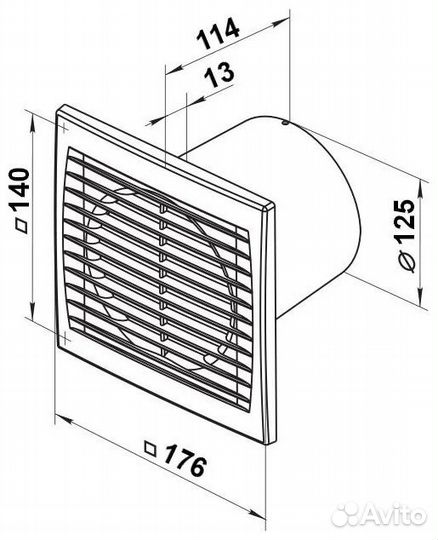Вентилятор вытяжной vents 125 С, белый 16 Вт