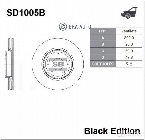Sangsin brake SD1005B Торм.диск пер.вент. «Black E
