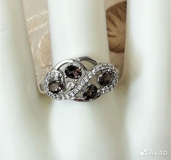 Серьги, кольцо серебро раухтопаз разм.17,0 С532